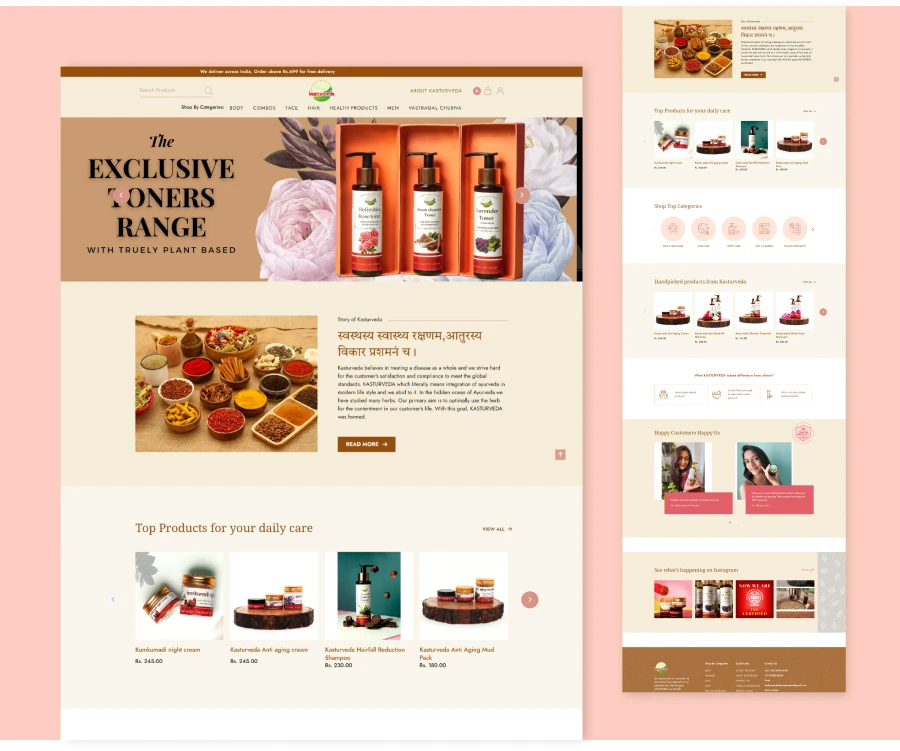 Custom eCommerce website for Ayurvedic Beauty & Lifestyle Products