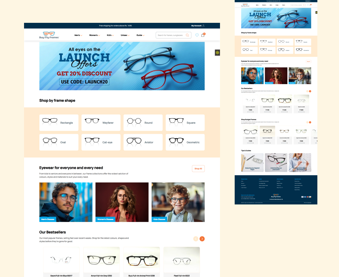 Custom eCommerce website for an Eyewear brand from Pune