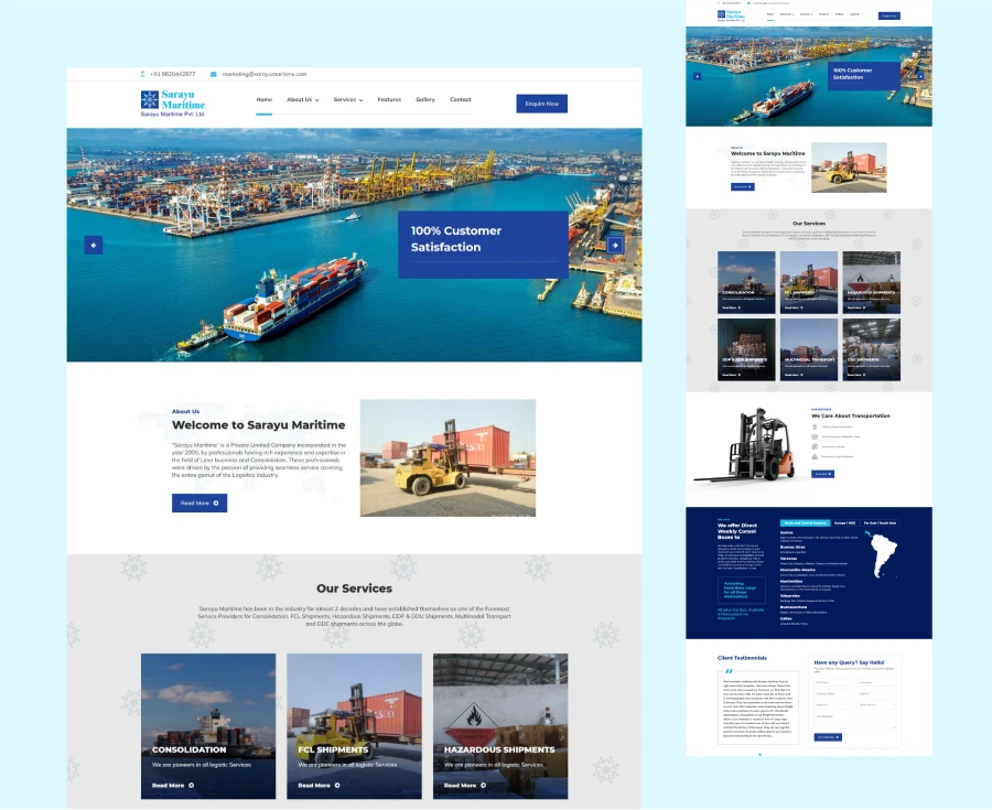 SARAYU MARITIME PVT. LTD - Custom WordPress website for Logistic Company